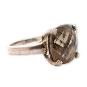 Smoky Topaz Faceted Cushion Cut Stone Sterling Silver Ring*Sz 7.5*Ca 925